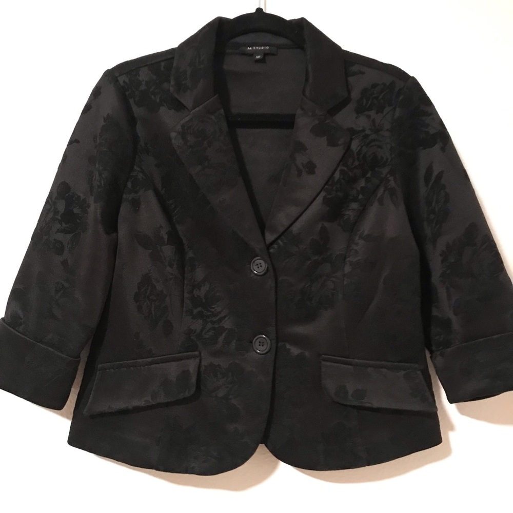 Aa Studio Black Floral Jacquard Blazer